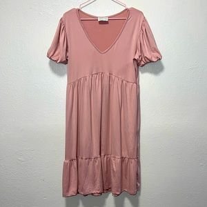 Jun & Ivy Short Sleeve Babydoll Mini Dress Blush Pink Women’s Size Medium Soft